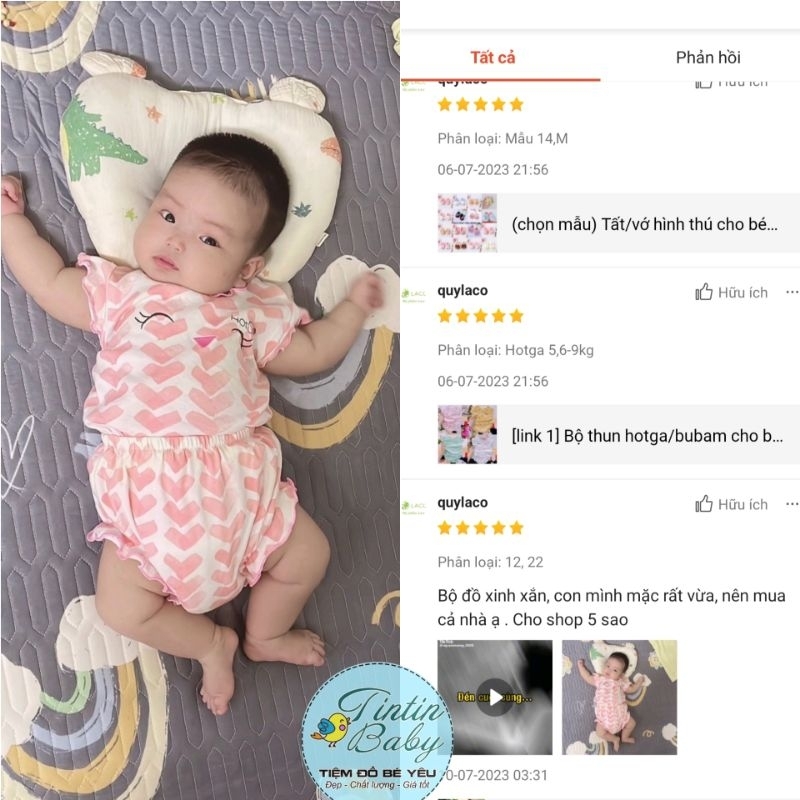 Bộ thun hotga/bubam cho bé gái 3-10kg/đồ bộ sơ sinh