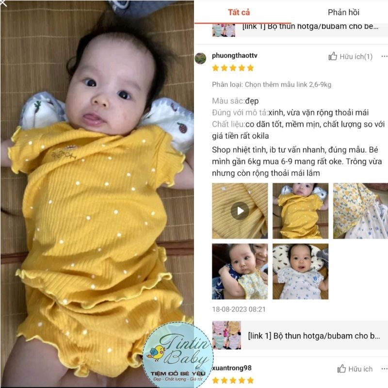Bộ thun hotga/bubam cho bé gái 3-10kg/đồ bộ sơ sinh