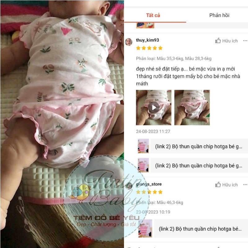 Bộ thun hotga/bubam cho bé gái 3-10kg/đồ bộ sơ sinh