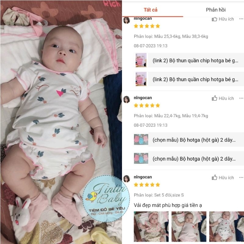 Bộ thun hotga/bubam cho bé gái 3-10kg/đồ bộ sơ sinh