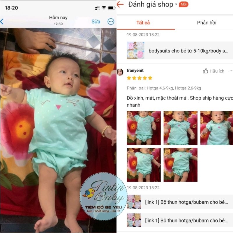 Bộ thun hotga/bubam cho bé gái 3-10kg/đồ bộ sơ sinh