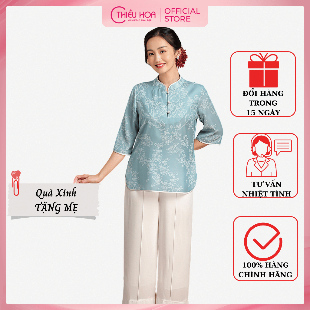 Áo Đi Chùa chất lụa Gấm cao cấp, thiết kế cổ tàu độc đáo thương hiệu Thiều Hoa AD3L0705