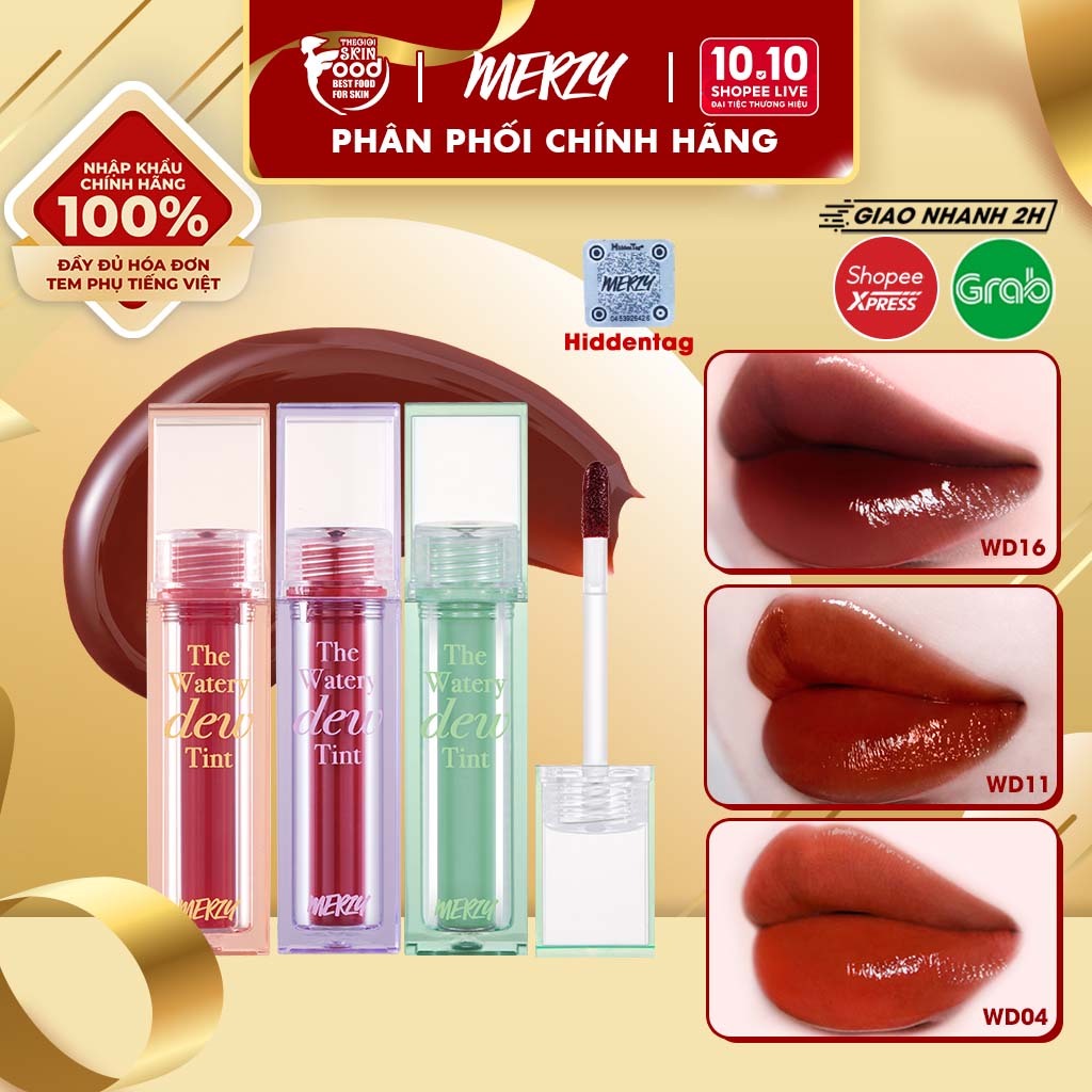 [New - Season 3] Son Tint Bóng, Lâu Trôi Cho Đôi Môi Ẩm Mịn Hàn Quốc Merzy The Watery Dew Tint 4g