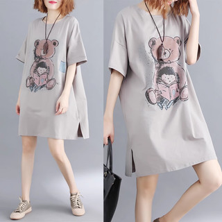 H212 Đầm bigsize dáng suông rộng họa tiết gấu dễ thương