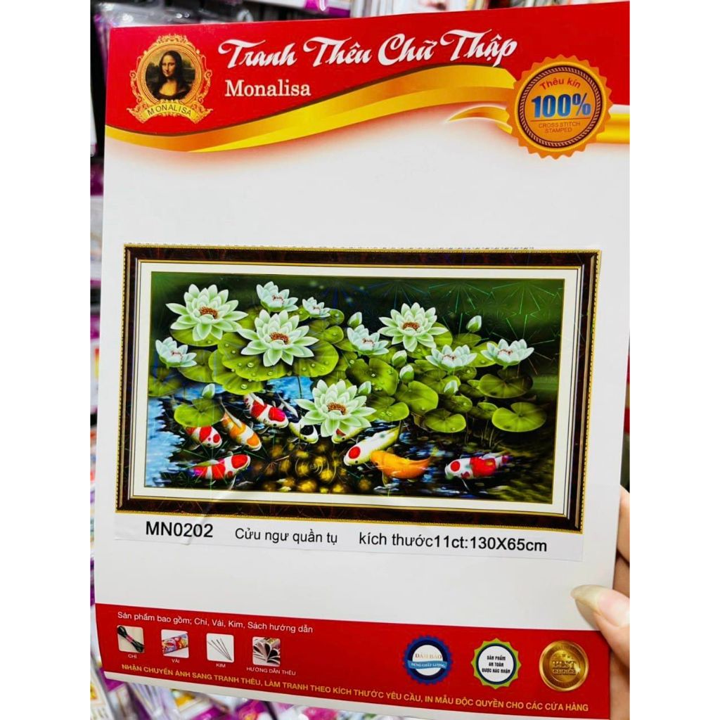 Tranh thêu kín Cá Chép Hoa Sen, Tranh chưa thêu