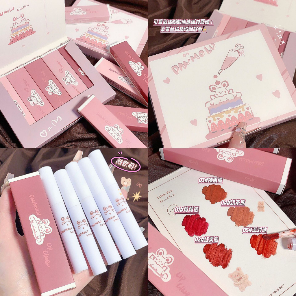 Set 5 son Danmolu hình gấu 5 màu đáng yêu