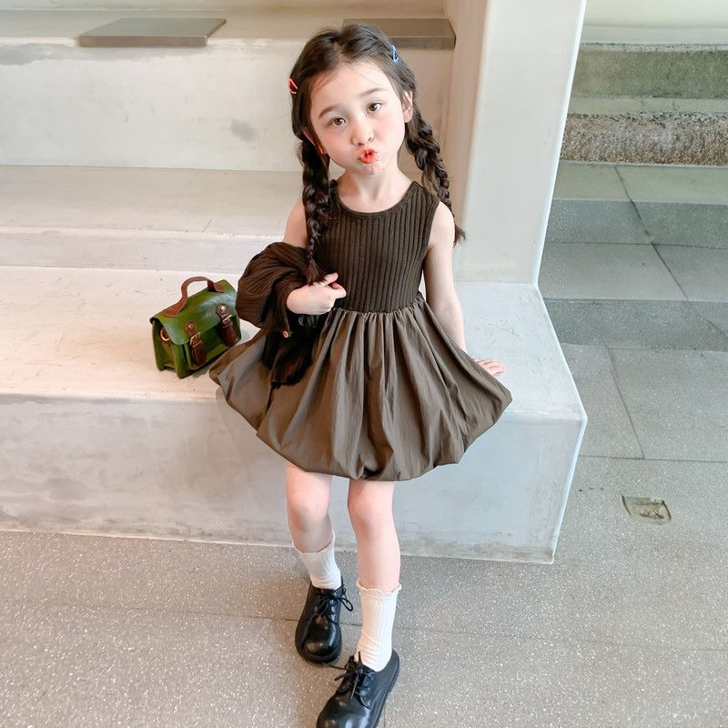 T056 HÀNG QCCC Set váy balo kèm áo khoác cadigan thắt nơ cho bé gái phong cách điệu đà tiểu thư thời trang thu đông 2023