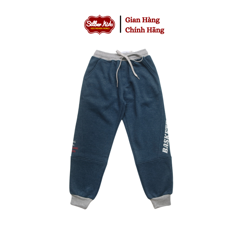 Quần Bé Trai 25-45kg Nỉ Bông In Basketball Chéo Sườn SILBER KIDS