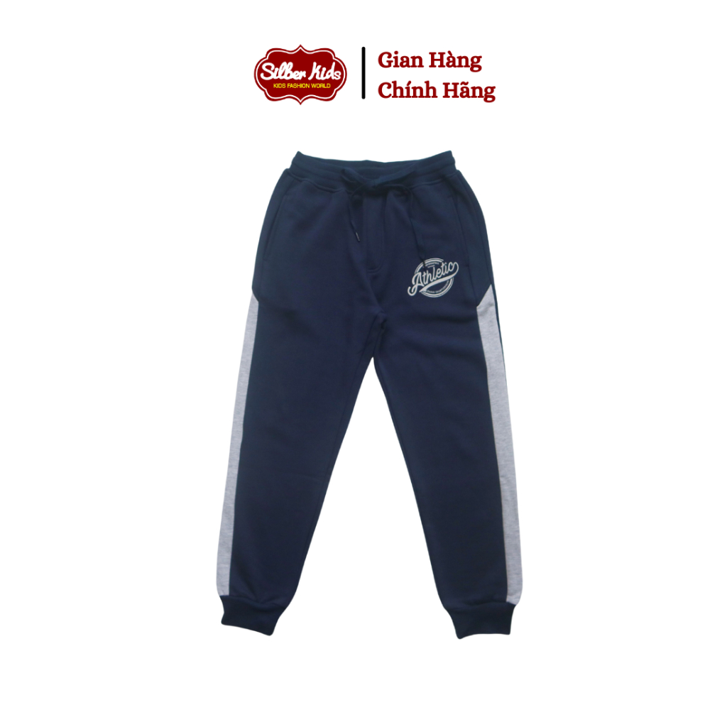 Quần Nỉ Mỏng Bé Trai 25-45kg Phối Nửa Sườn In Athletics SILBERKIDS