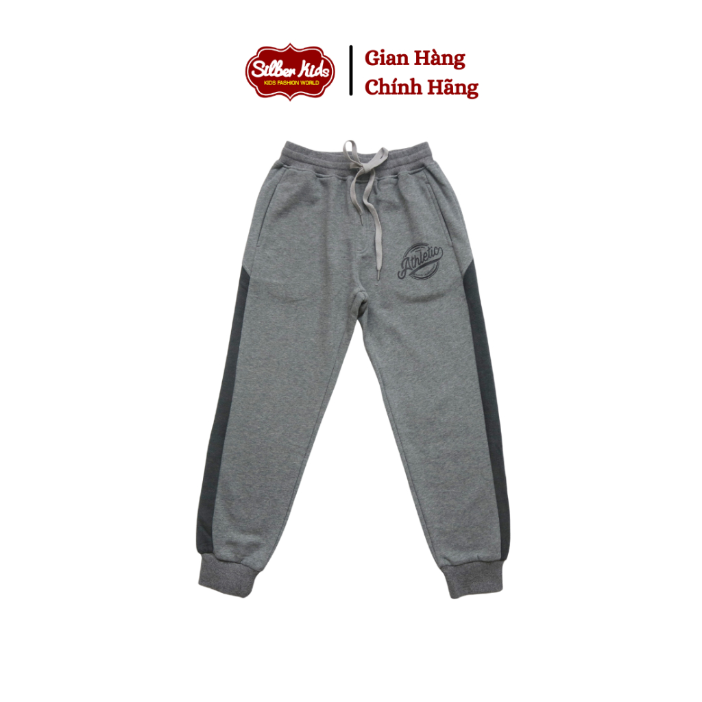 Quần Nỉ Mỏng Bé Trai 25-45kg Phối Nửa Sườn In Athletics SILBERKIDS