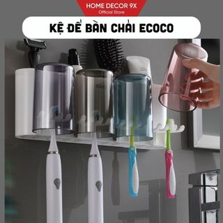 Bộ nhả kem đánh răng tự động ecoco, kệ để bàn chải kem đánh răng kèm cốc ecoco lắp đặt dán tường