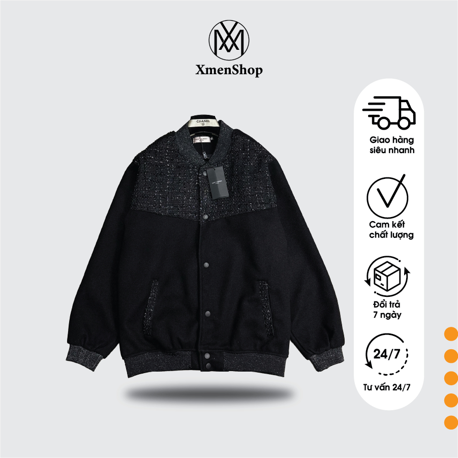 Áo khoác phối da kim tuyến bomber varsity jacket nam nữ chất liệu dạ Mũi tên Da KUN SHOP UNISEX XmenShop