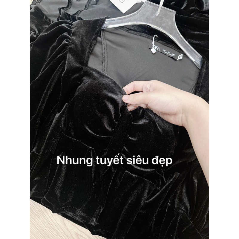 ÁO  NHUNG ĐEN  CỔ VUÔNG TAY BỒNG  CUP NGƯC