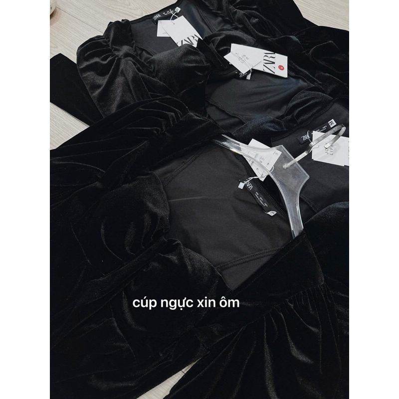 ÁO  NHUNG ĐEN  CỔ VUÔNG TAY BỒNG  CUP NGƯC