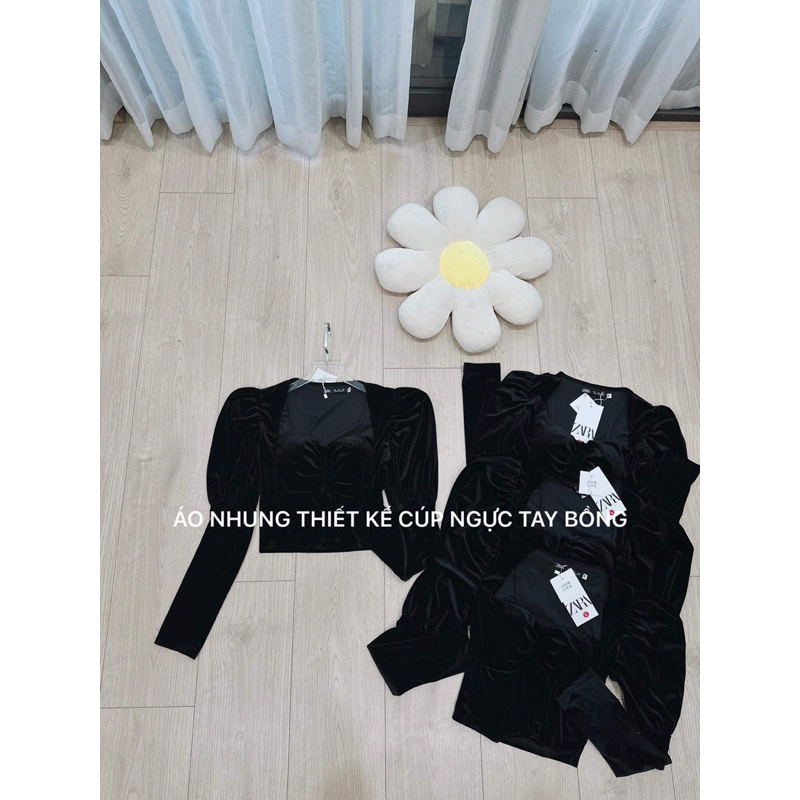 ÁO  NHUNG ĐEN  CỔ VUÔNG TAY BỒNG  CUP NGƯC