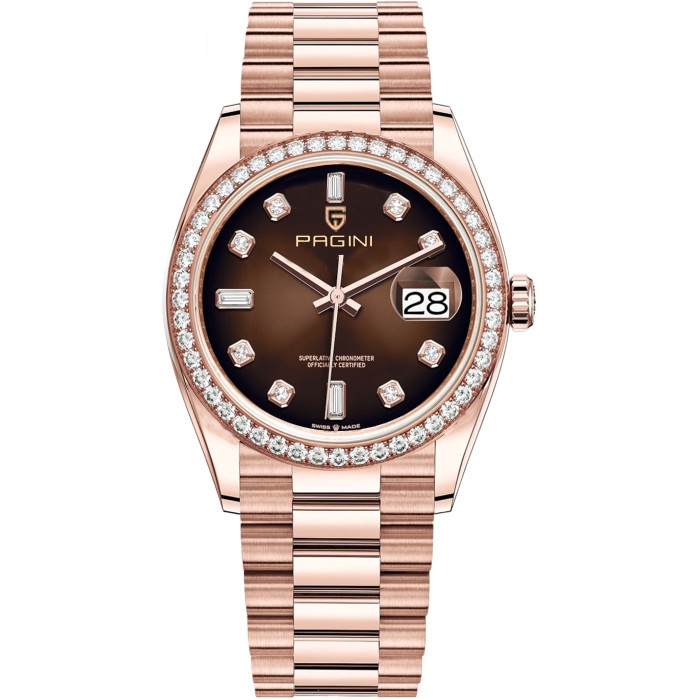 Đồng Hồ Nam Pagini 8822 Máy Pin - Dây Thép Không Gỉ - Viền Đính Đá Sang Trọng - Hiển Thị Lịch Ngày