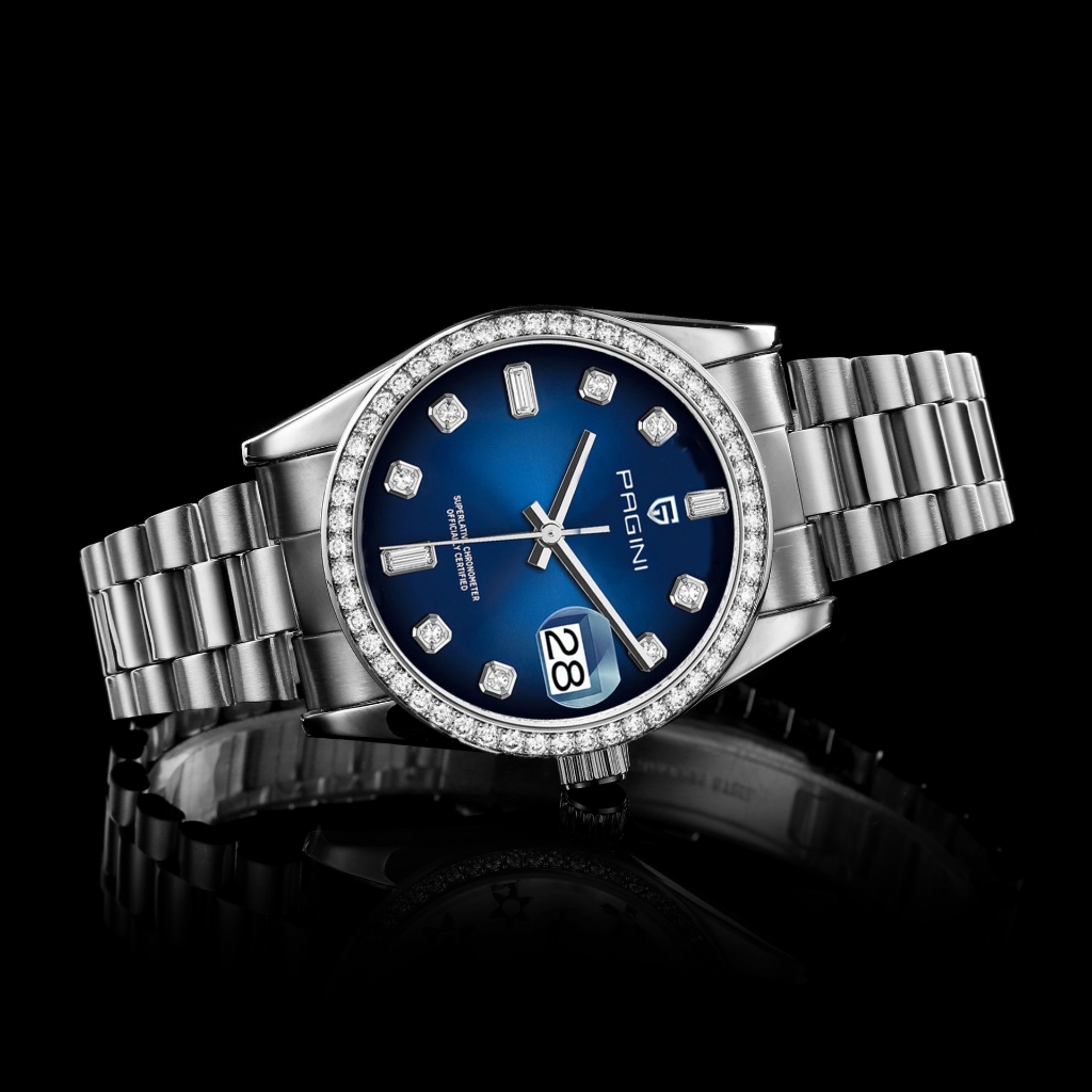 Đồng Hồ Nam Pagini 8822 Máy Pin - Dây Thép Không Gỉ - Viền Đính Đá Sang Trọng - Hiển Thị Lịch Ngày