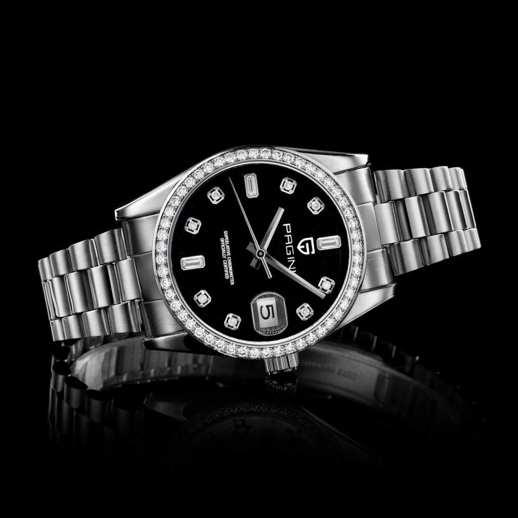 Đồng Hồ Nam Pagini 8822 Máy Pin - Dây Thép Không Gỉ - Viền Đính Đá Sang Trọng - Hiển Thị Lịch Ngày