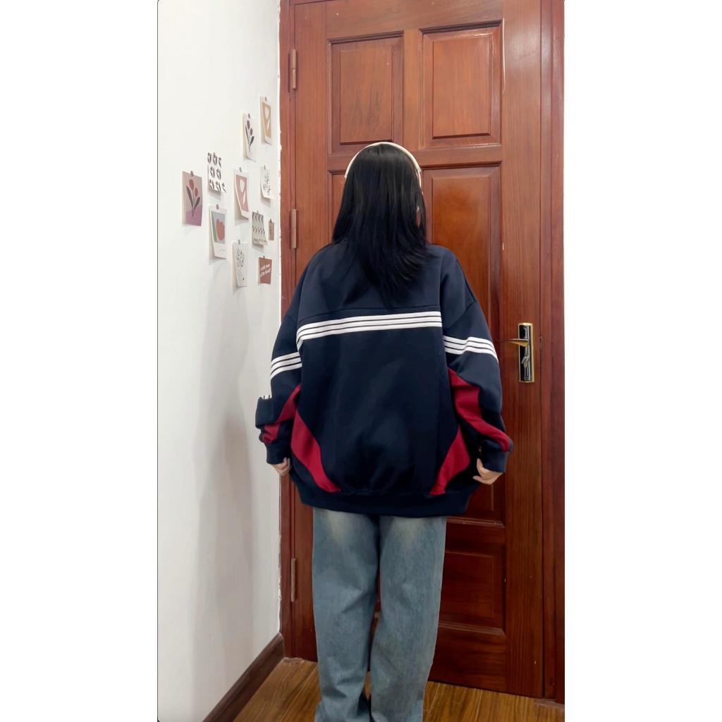 Áo sweater 3 sọc phối đỏ LEG peonyb unisex - Thun form rộng tay phồng kiểu dáng oversize bigsize bánh bèo hotgirl