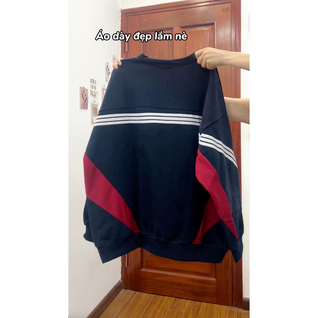 Áo sweater 3 sọc phối đỏ LEG peonyb unisex - Thun form rộng tay phồng kiểu dáng oversize bigsize bánh bèo hotgirl