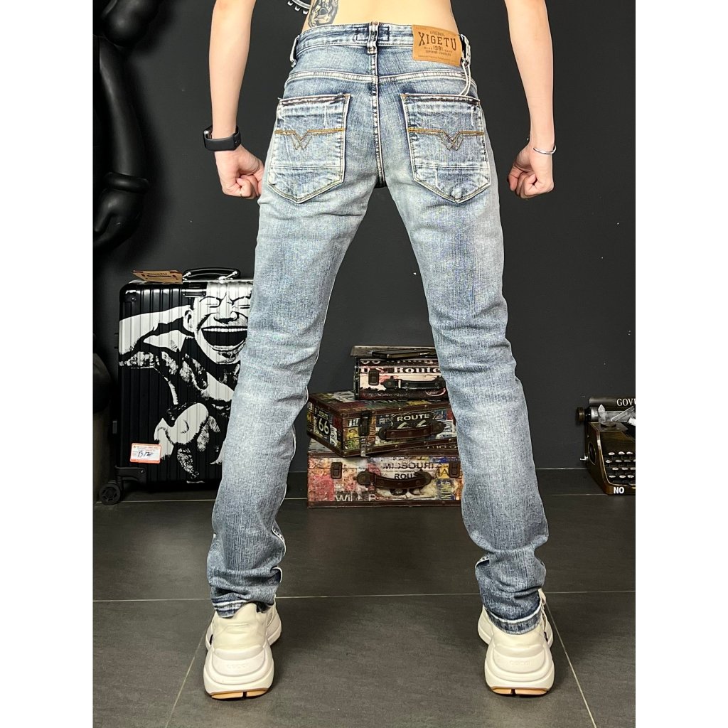 Quần jean nam dài XIGETU màu xanh was kiểu cào nhẹ chất jean cao cấp chi tiết như hình J2861 K3 STORE