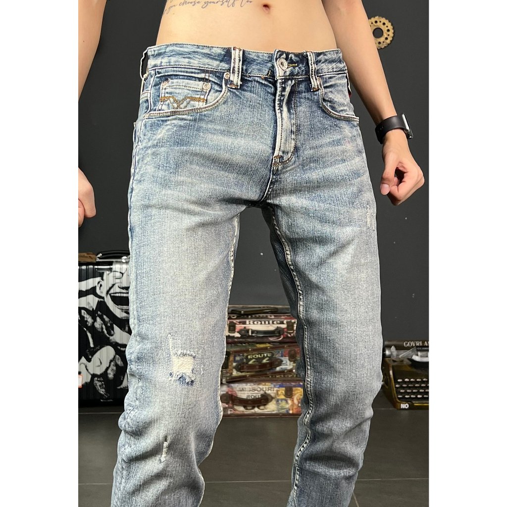 Quần jean nam dài XIGETU màu xanh was kiểu cào nhẹ chất jean cao cấp chi tiết như hình J2861 K3 STORE