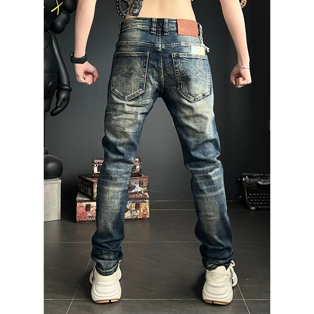 Quần jean XIGETU màu xanh was rêu cào xước nhiều đường chất jean cao cấp chi tiết như hình J2858 K3 STORE