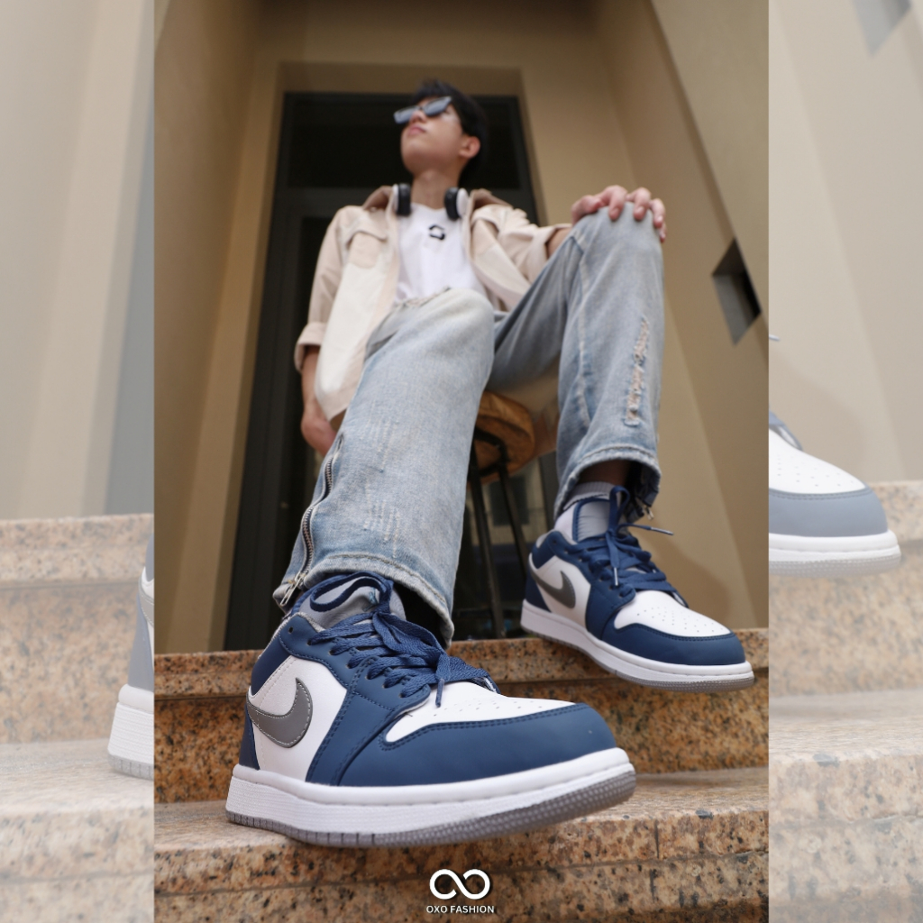 Giày Nike Air Jordan 1 Low True Blue Cement 553558-412 chính hãng dành cho nam nam nữ, Jordan 1 real FullBox Oxo Fashion