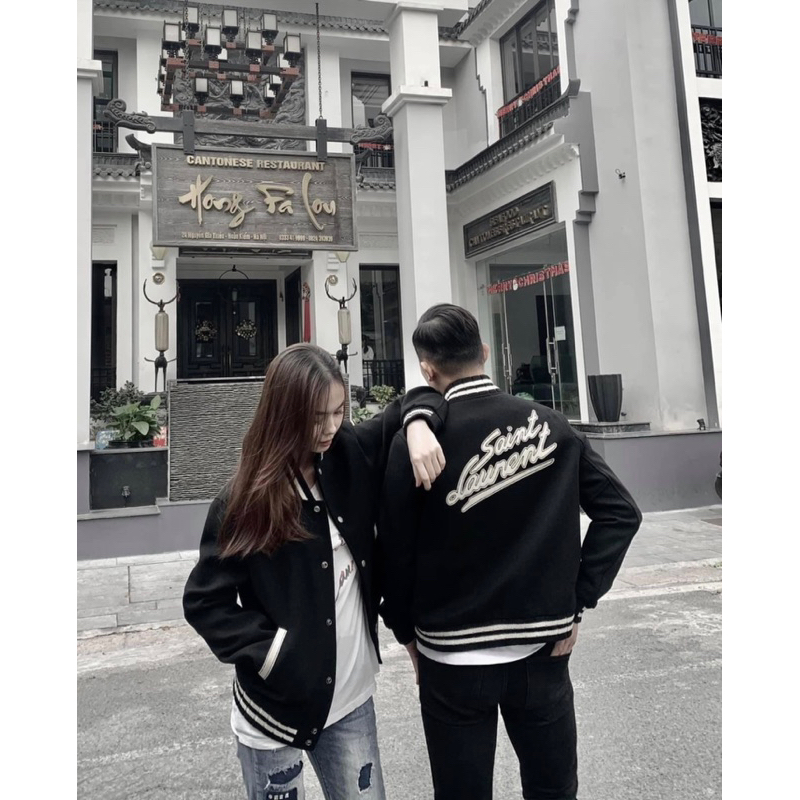 Áo khoác bomber dạ nam nữ trơn thêu chữ da mặt sau bo chun kẻ trắng hai lớp bao dày dặn đẹp AK03P