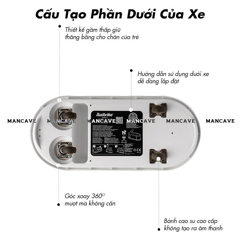 Xe Chòi Chân Trẻ Em Từ 1-6 Tuổi Italtrike La Cosa Xe Không Tạo Tiếng Ồn Chịu Tải 50KG Thiết Kế Bo Tròn Nhỏ Gọn Góc 360