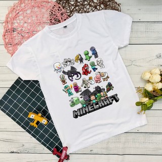 Áo thun trắng in hình Minecraft bé trai bé gái chất đẹp nhiều mẫu từ 10kg đến 65kg
