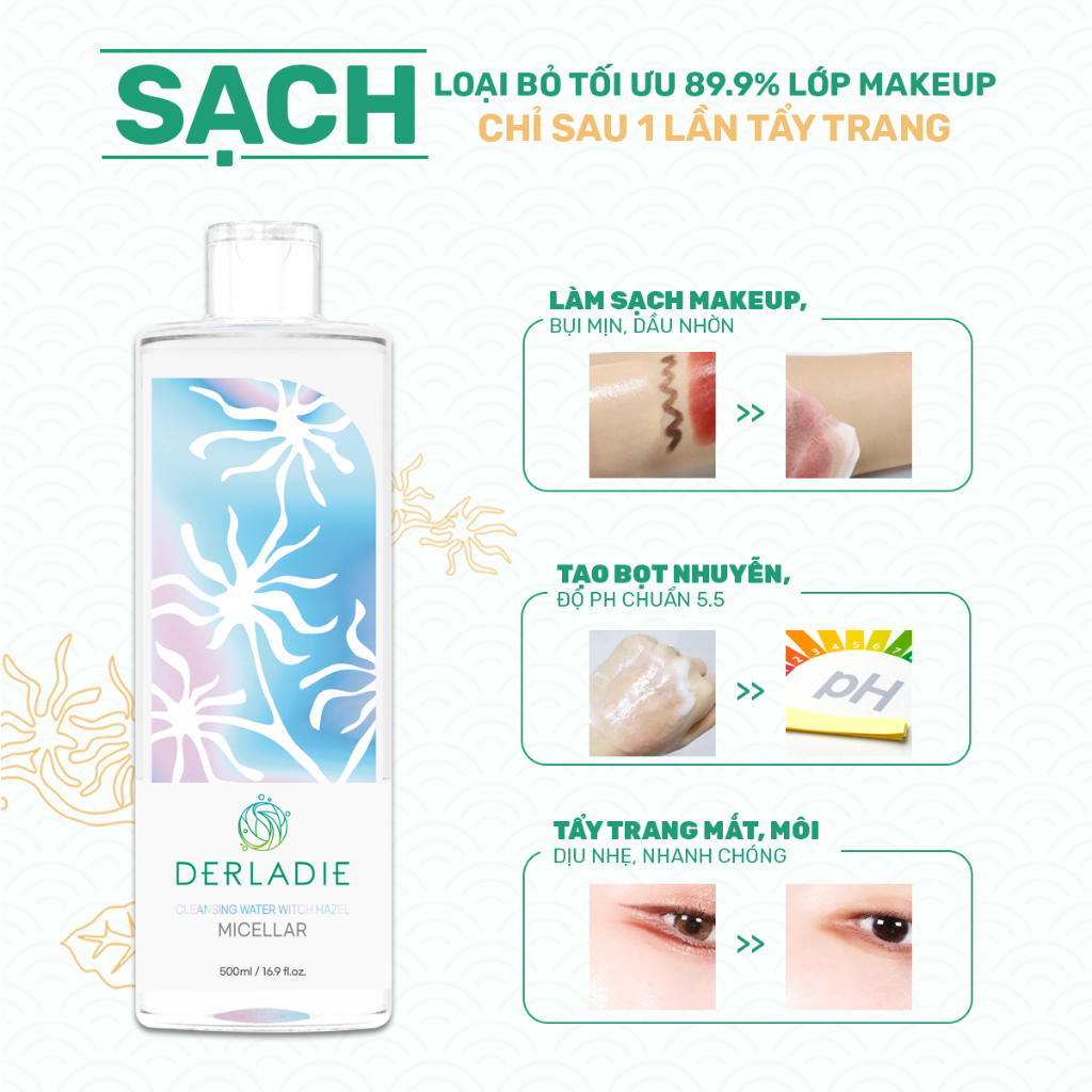 [DEAL HOT] Nước Tẩy Trang Làm Sạch Sâu, Ngừa Mụn Cho Da Dầu, Da Nhạy Cảm Derladie Cleansing Water Witch Hazel