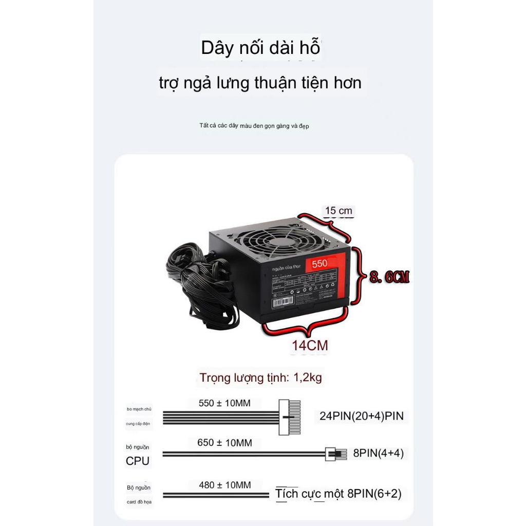Nguồn máy tính PC Nakplus 550W Công Suất Thực 8Pin VGA Chuyên Chạy VGA Rời RX 570, 1060...
