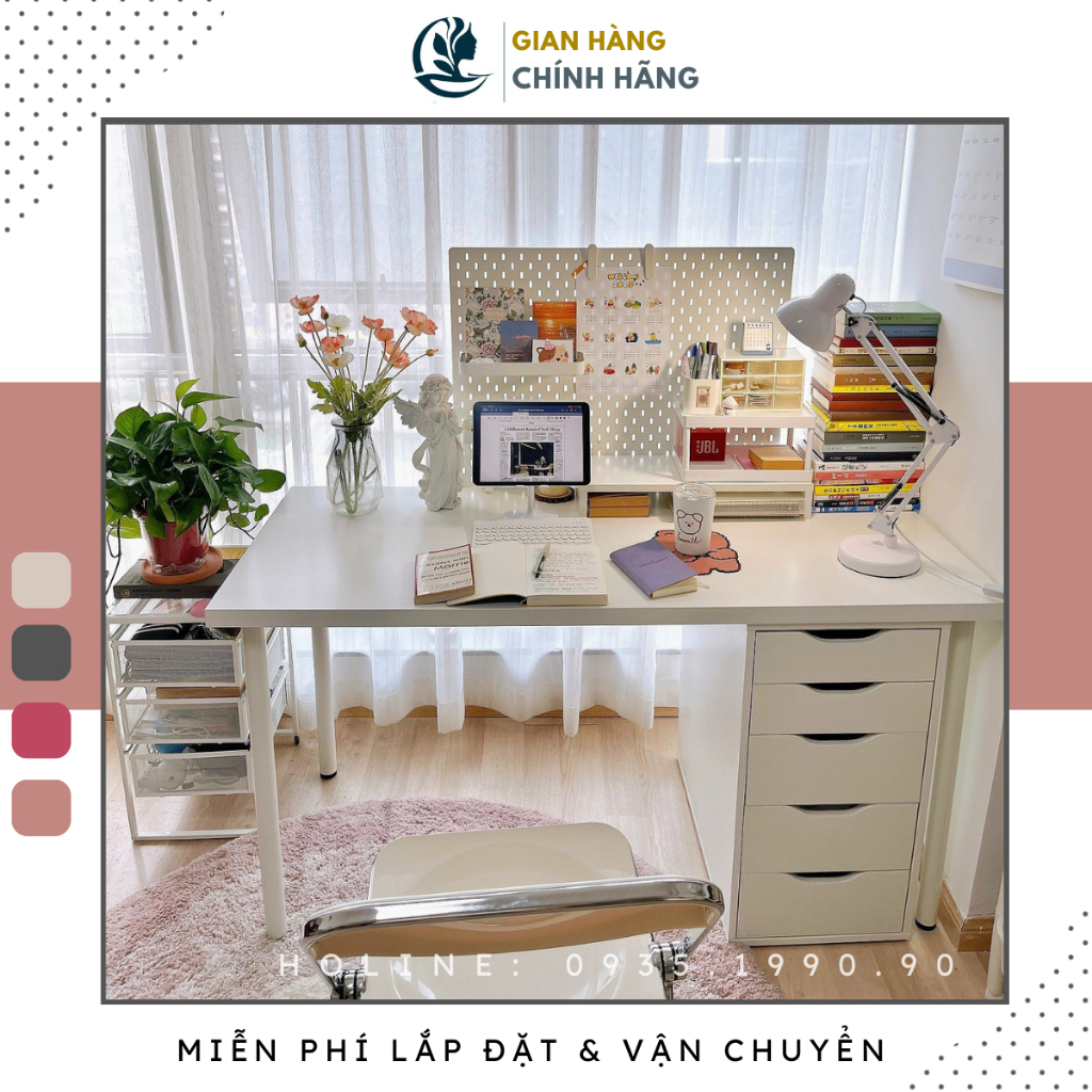 Bàn làm việc gỗ thiết kế ikea Goodluck đã lắp ráp làm bàn ikea gamming để máy tính pc FreeshipHCM GLBI03