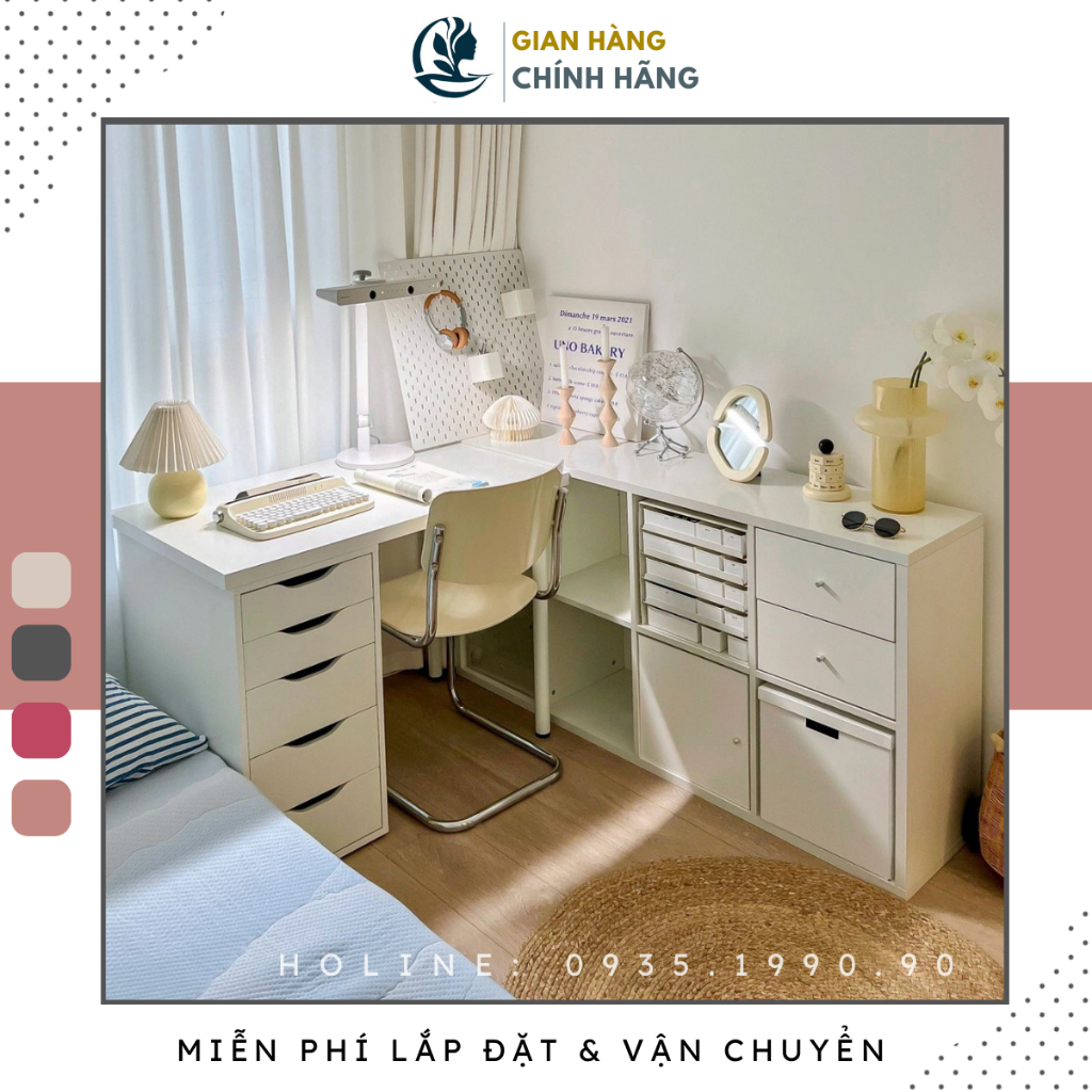 Bàn làm việc gỗ thiết kế ikea Goodluck đã lắp ráp làm bàn ikea gamming để máy tính pc FreeshipHCM GLBI03