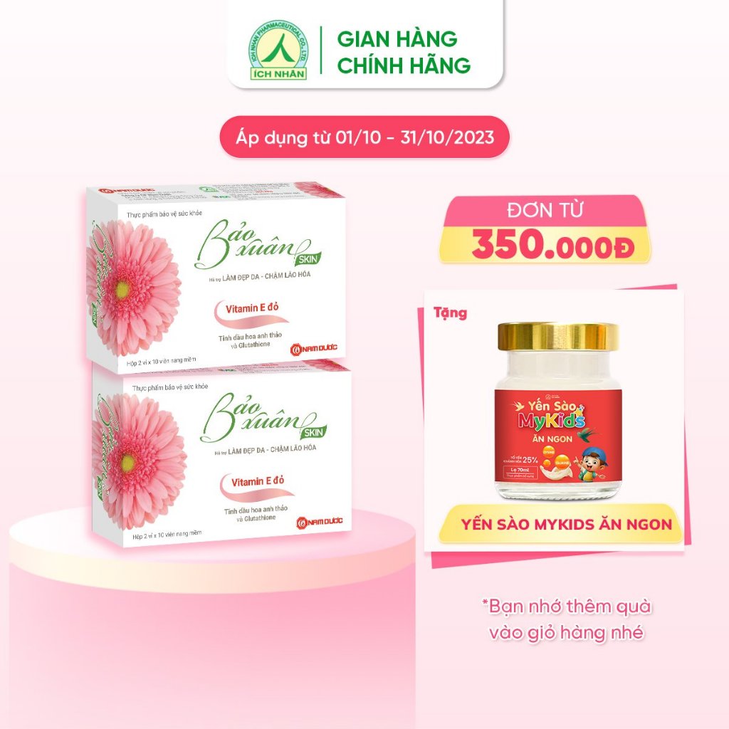 Combo 2 hộp viên Uống Trắng Da Bảo Xuân Skin - Hỗ Trợ Làm Đẹp, Giảm Nếp Nhăn Và Tắng Cường Nội Tiết Tố Nữ - Hộp 20 Viên