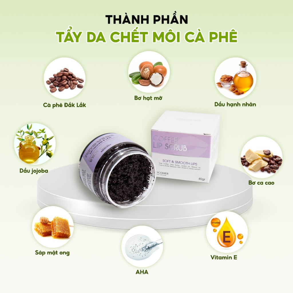 Combo 2 Tẩy Da Chết Môi COCOHER Chiết Xuất Cà Phê Giúp Làm Mờ Thâm, Hồng Môi, Hỗ Trợ Hút Chì, Giúp Môi Mềm Mịn Căng