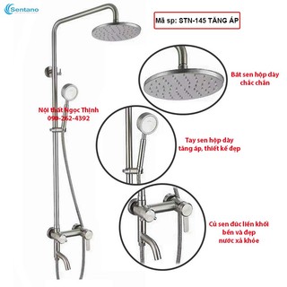Sen cây tắm tăng áp nóng lạnh inox 304 stn-145, sen cây tắm đứng tăng áp bát sen dày