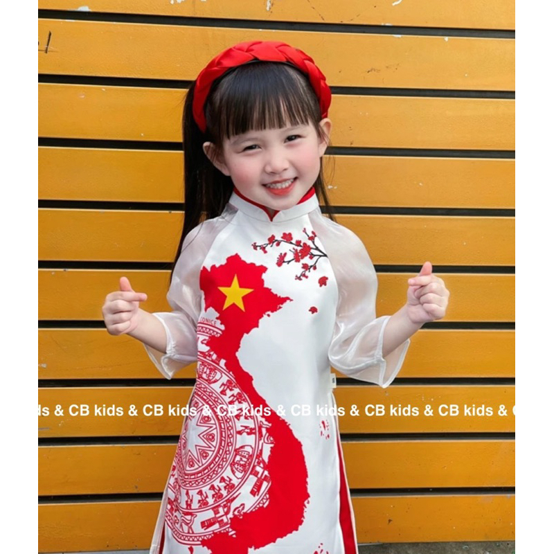 Set áo dài cho bé tặng kèm cài tóc