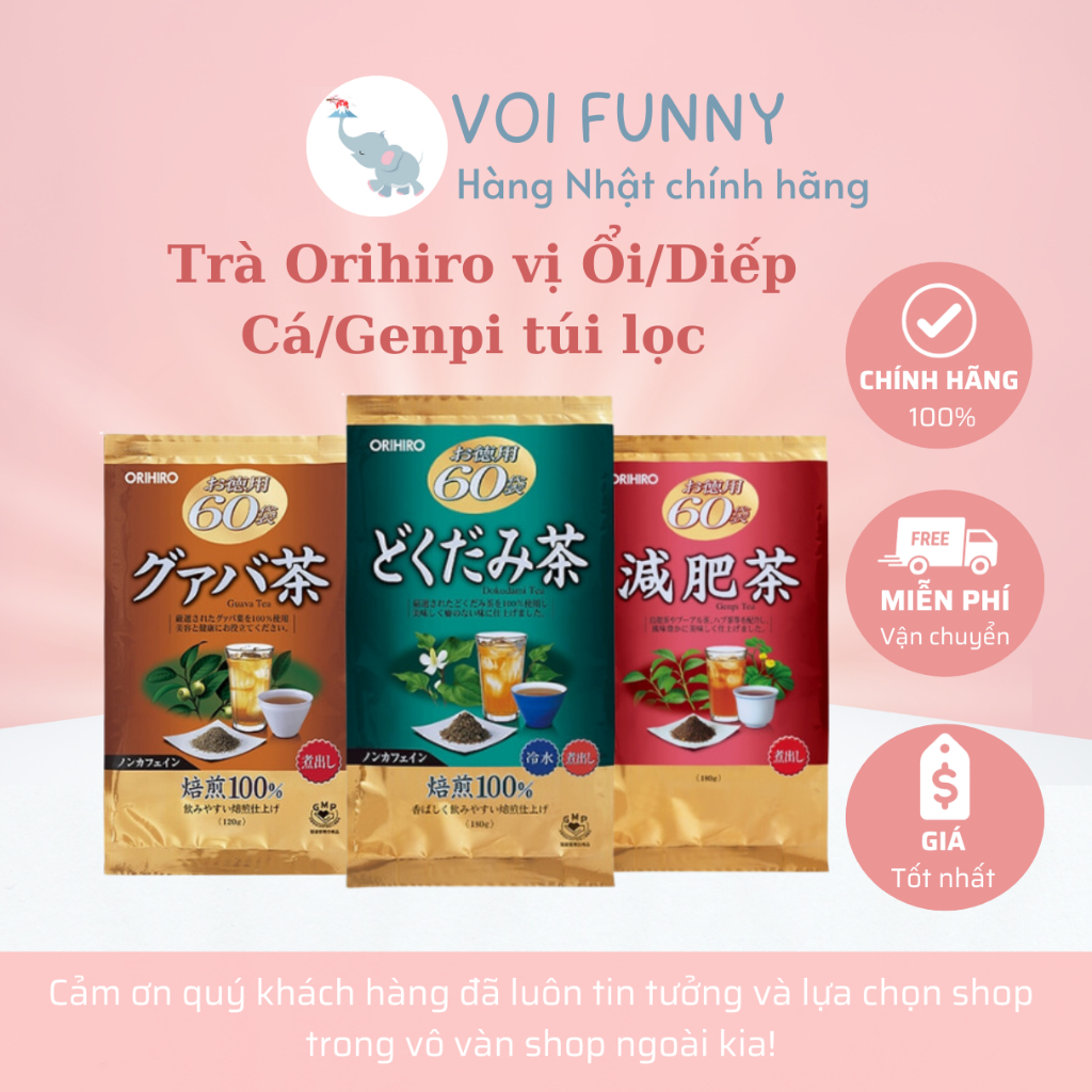 Trà Orihiro giảm cân lá ổi/ diếp cá/ genpi loại 60 gói