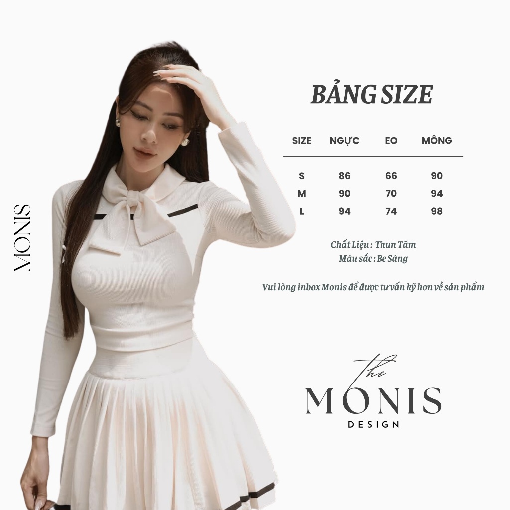 MONIS - Set tiểu thư dài tay nhung tăm chân váy xếp ly sang chảnh