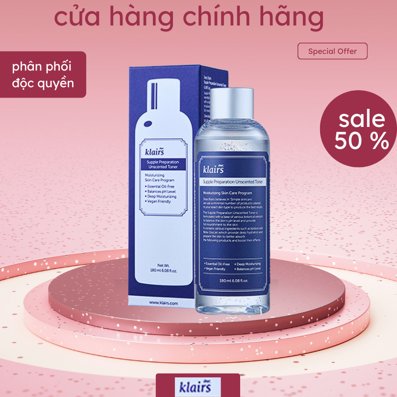 Nước Hoa Hồng Không Mùi Dành Cho Da Nhạy Cảm Klairs Supple Preparation Unscented Toner 180ml Hasaki Sản Phẩm Chính Hãng