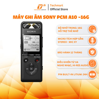 Máy ghi âm SONY PCM A10 -16G, bộ nhớ ngoài 128G, micro tích hợp sẵn: Stereo - Mic XY, có điều khiển từ xa | TECHMART