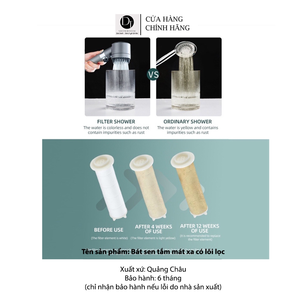 Bát Hoa Sen Mát Xa 3 Chế Độ Áp Suất Cao Tiết Kiệm Nước - Lõi Cotton Lọc Cho Nhà Tắm