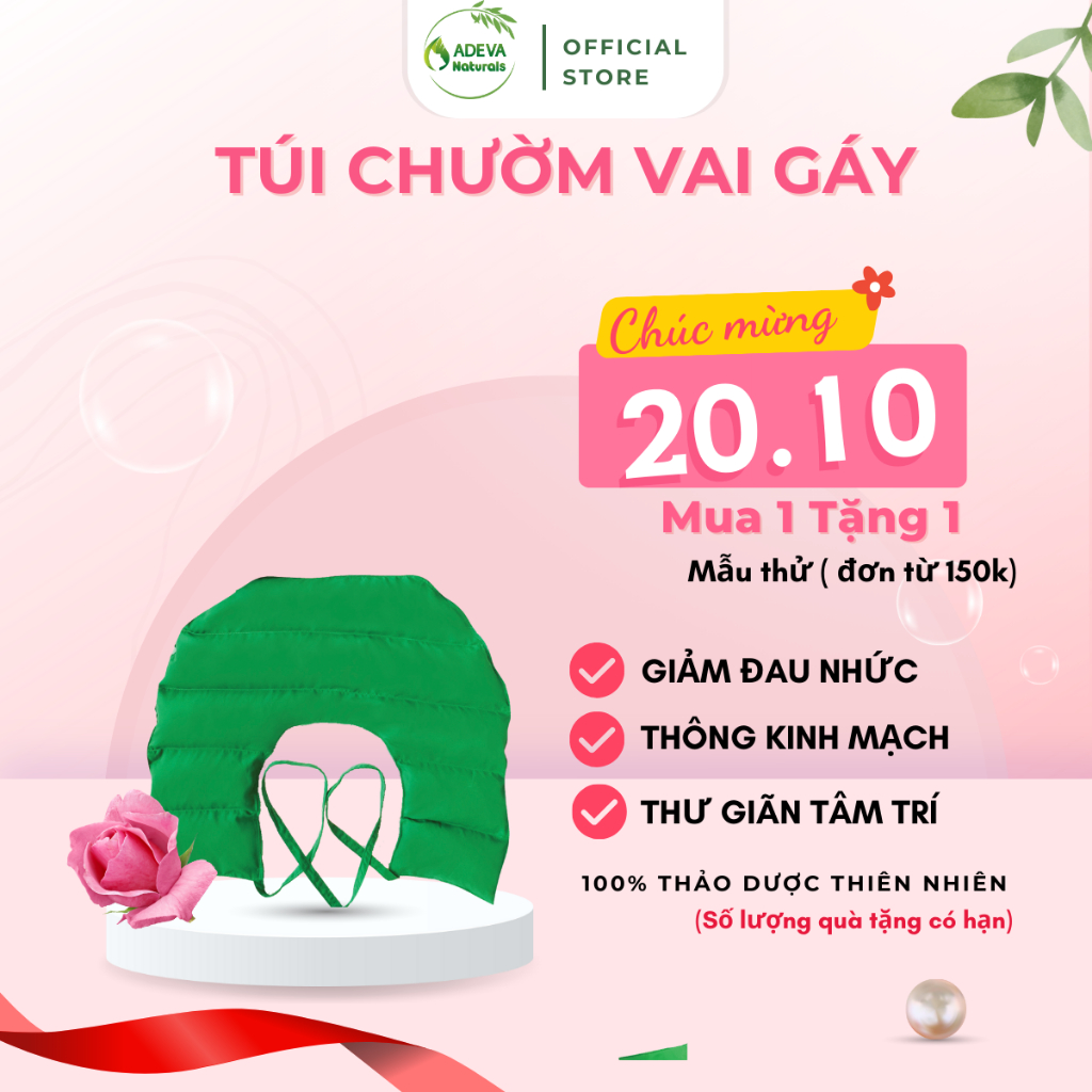 Túi Chườm Vai Gáy ADEVA Thảo Mộc Hỗ Trợ Giảm Đau Mỏi Vai Gáy Do Thoái Hóa Cột Sống, Ngủ Ngon Sâu Giấc