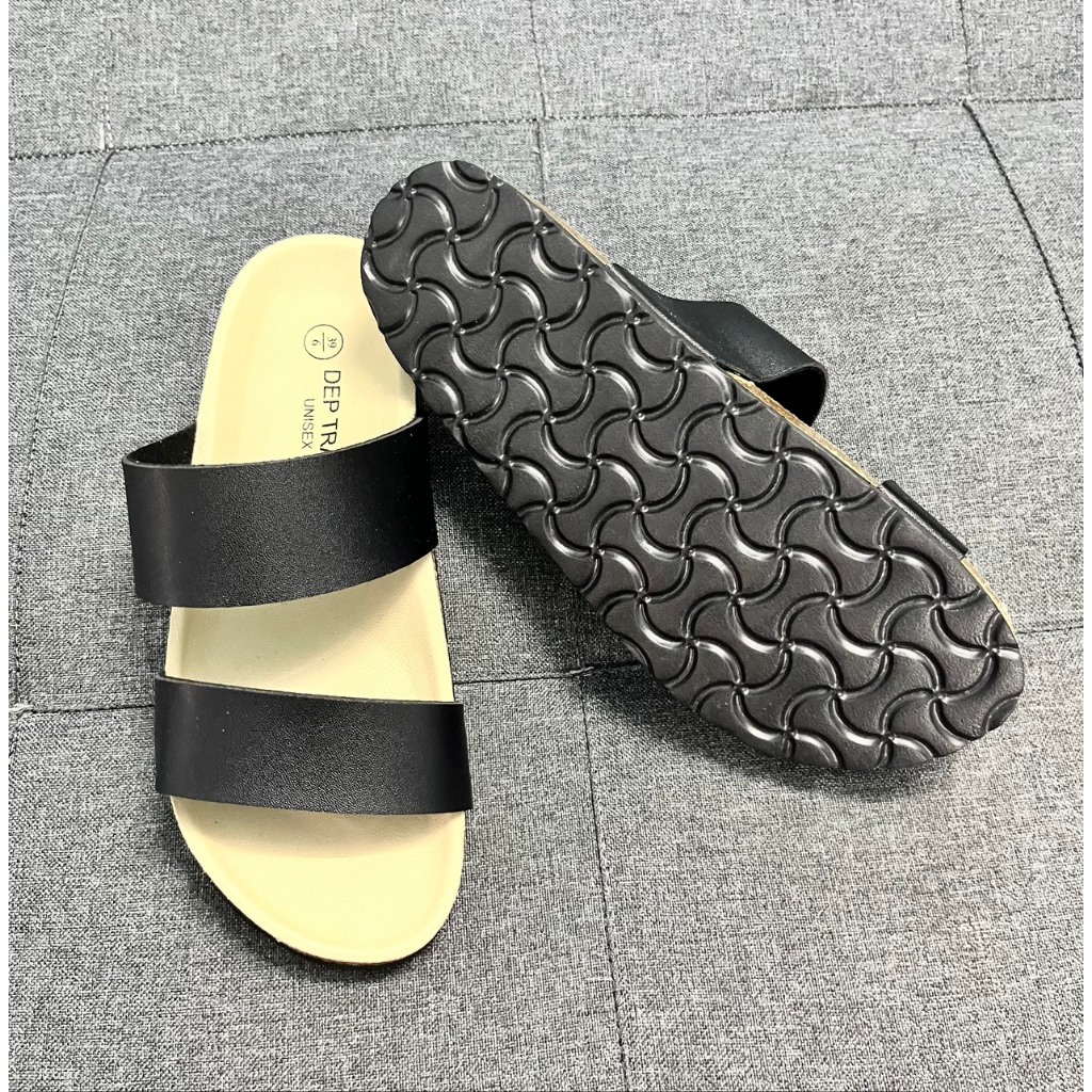 Dép đế trấu Birken nam nữ unisex hai quai ngang màu đen