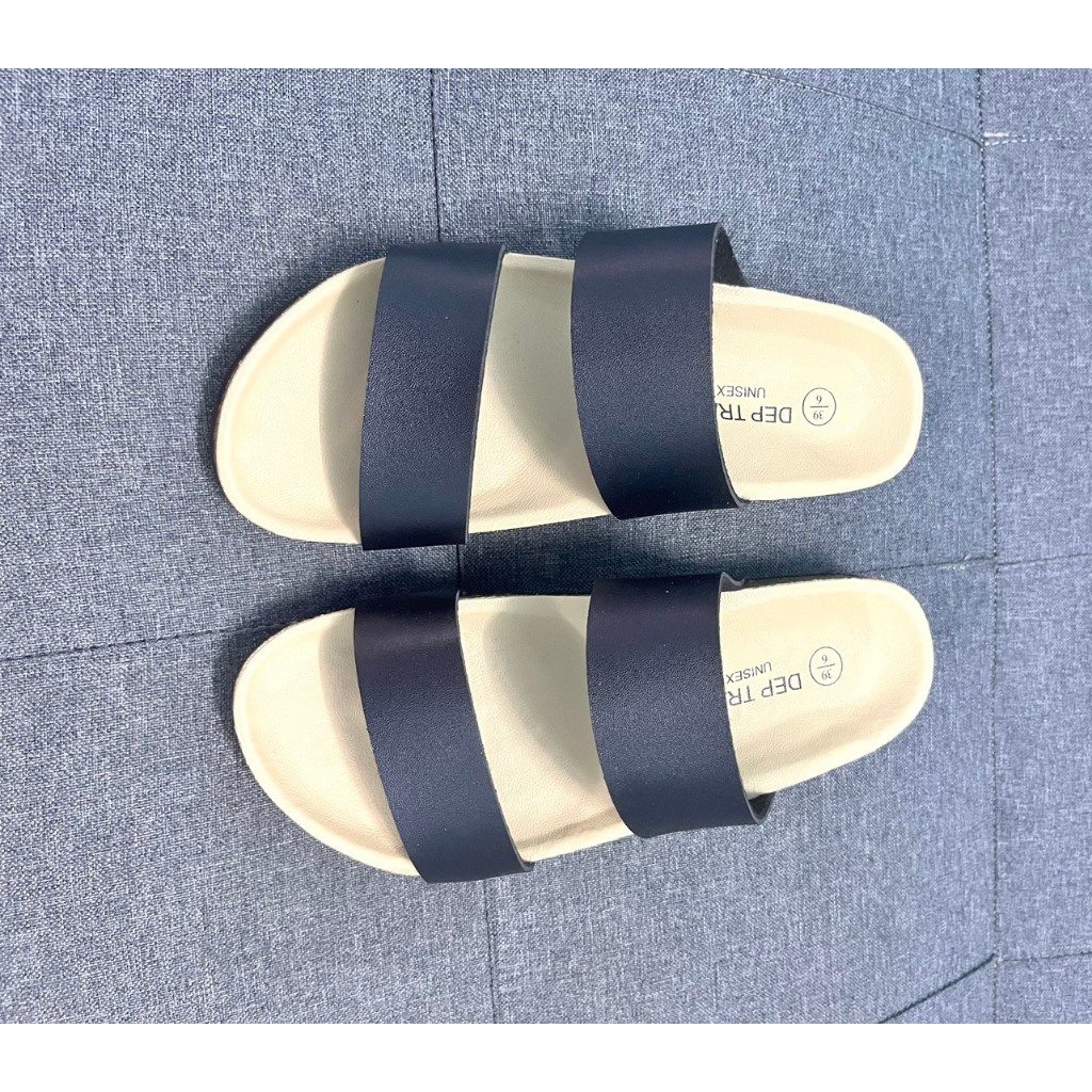 Dép đế trấu Birken nam nữ unisex hai quai ngang màu đen