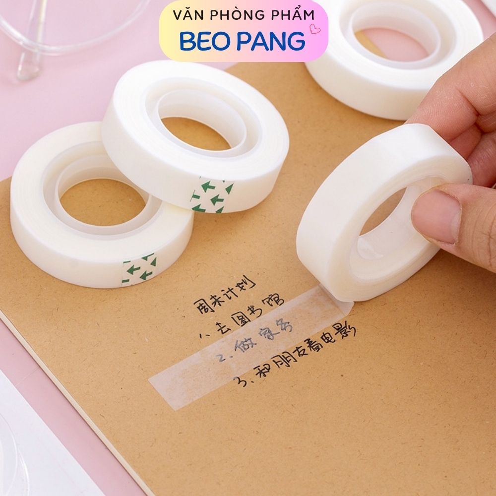 Băng dính vô hình 1.2cm*20m, băng dính học sinh có thể xé bằng tay, băng keo văn phòng phẩm nhỏ màu trắng