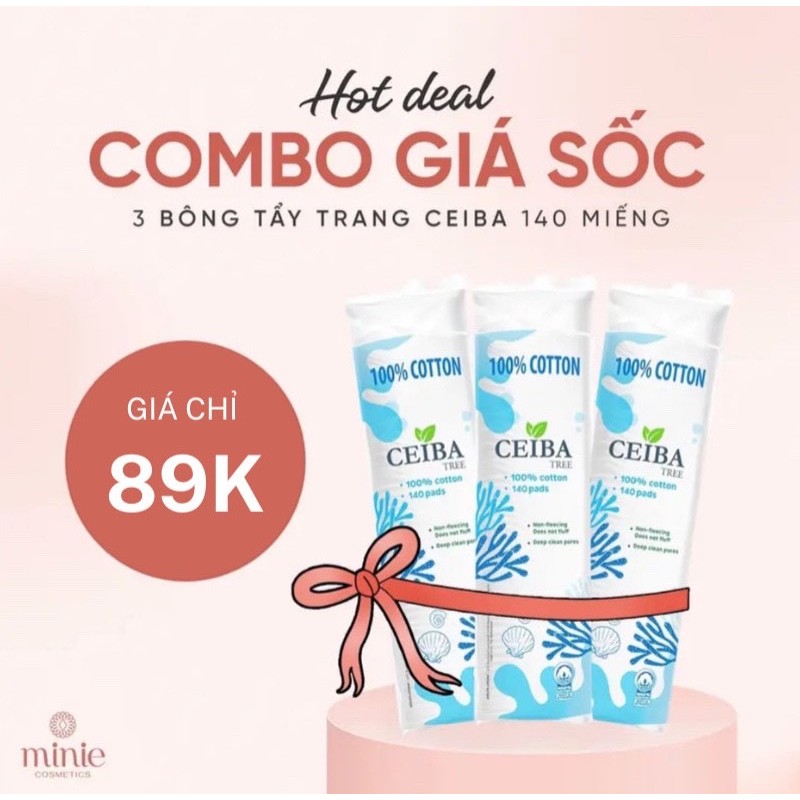 Combo 3 bông tẩy trang Ceiba 140 miếng