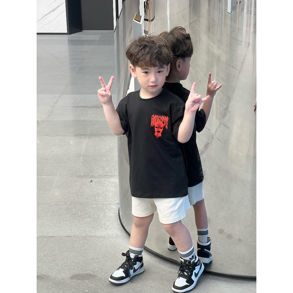 Áo Gangster in nổi 2 mặt cho bé